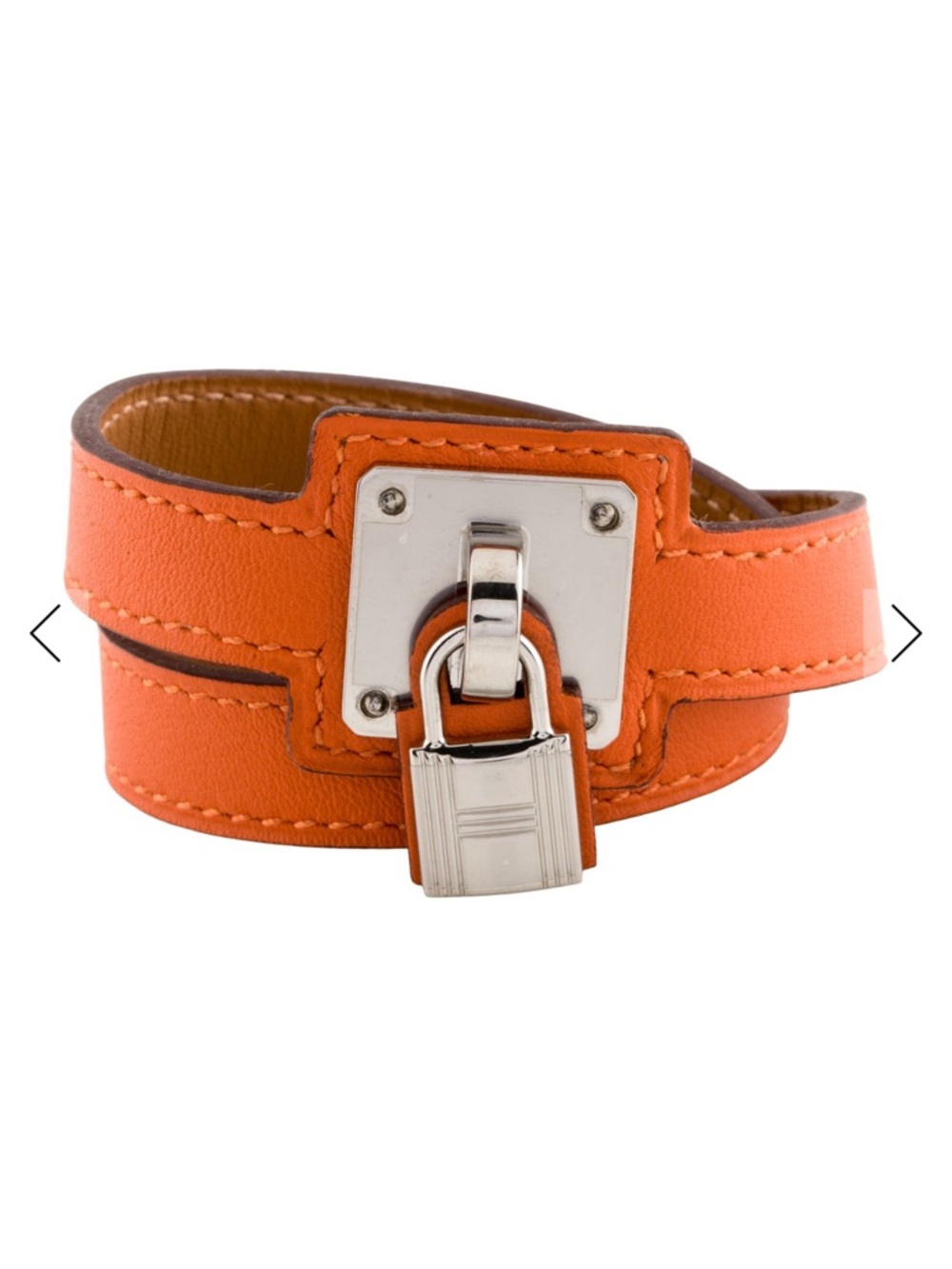 Hermes Orange O’Kelly Double Tour Bracelet with Silver Padlock